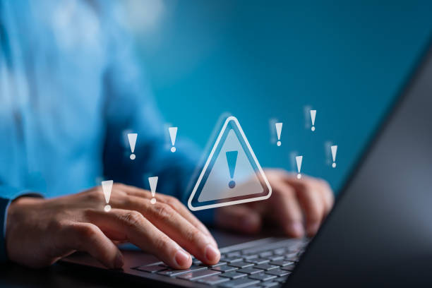 Cybersecurity, Internet cyber crime, System alert warning. Malicious software, threat, virus or compromised information. Cyber attack on computer network. data privacy, illegal connection, cybercrime.